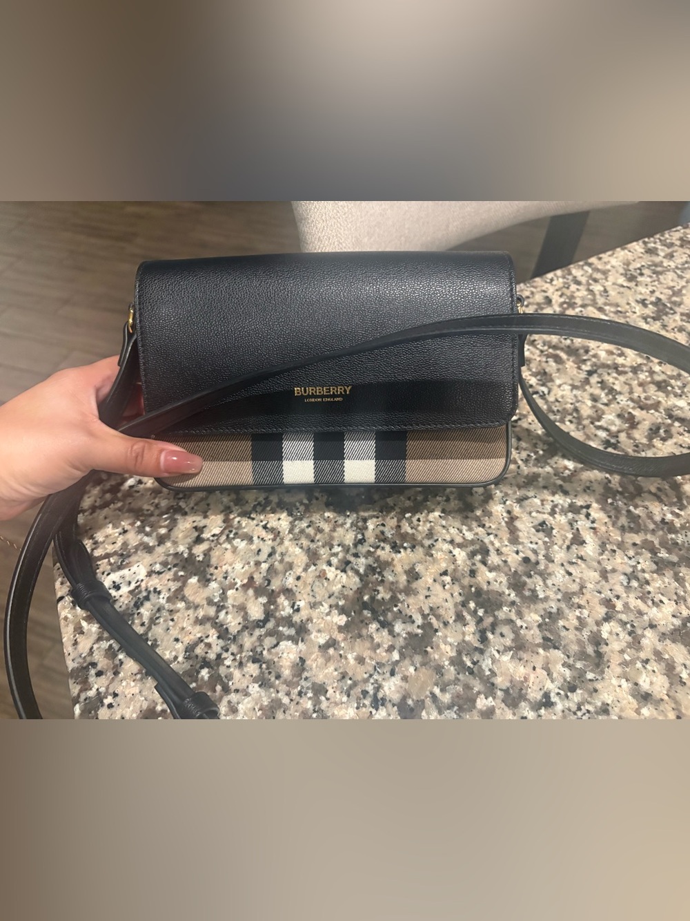 Burberry Black Leather with Iconic Nova Check Crossbody